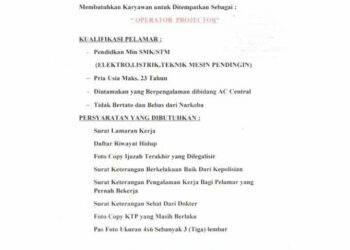 Lowongan Kerja XXI Transmart Padang, Posisi Bagian Operator Projector, Pendidikan Minimal SMA/SMK