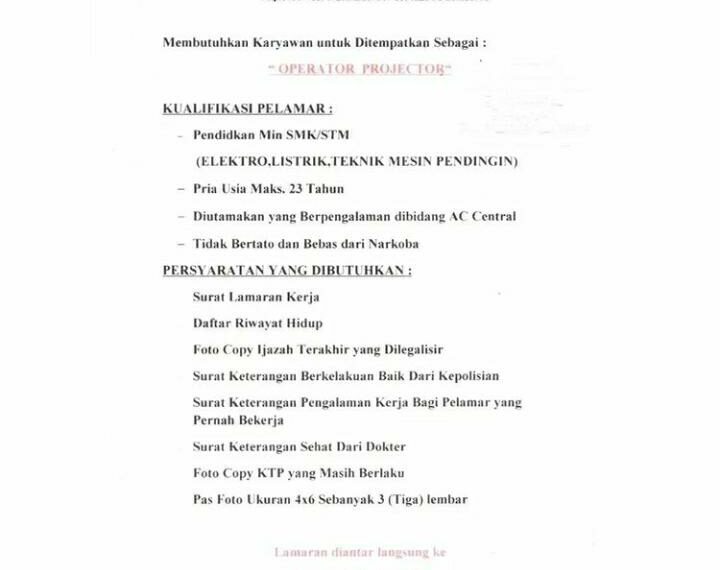 Lowongan Kerja XXI Transmart Padang, Posisi Bagian Operator Projector, Pendidikan Minimal SMA/SMK