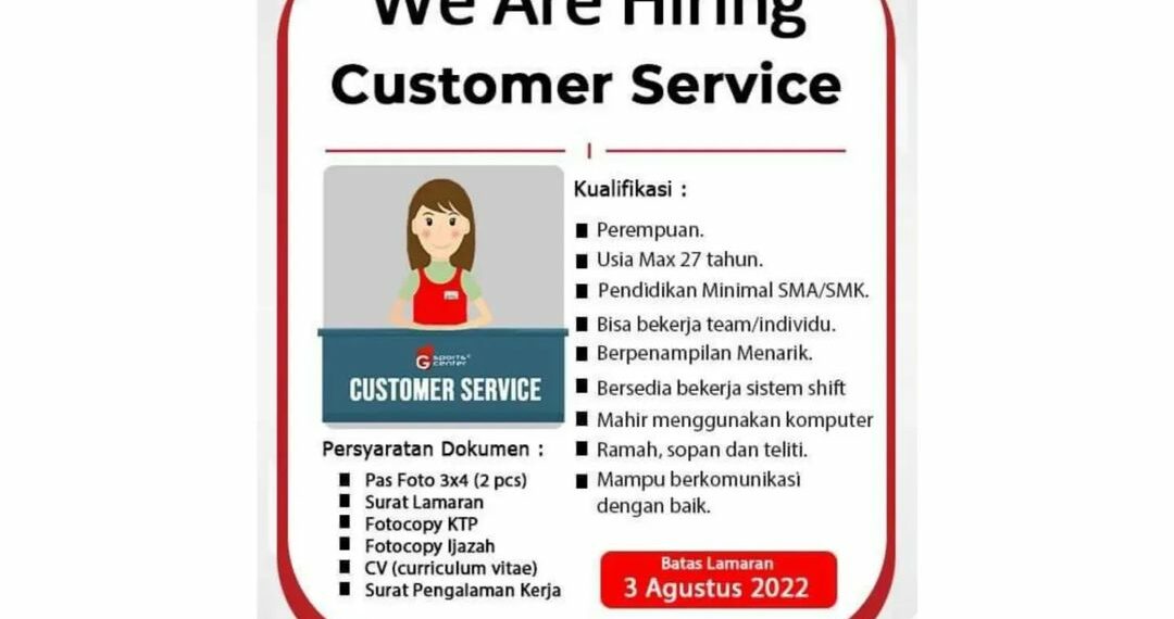 Lowongan Kerja Customer Service di G Sport Center Padang