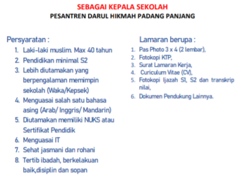 Yayasan Darul Hikmah Padang Panjang Membuka Lowongan Kerja Untuk Posisi Kepala Sekolah