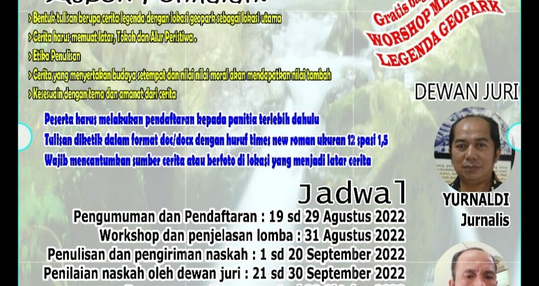 Disparbud Kabupaten Solok Buka Pendaftaran Lomba Menulis Legenda Geopark Singkarak Danau Kembar