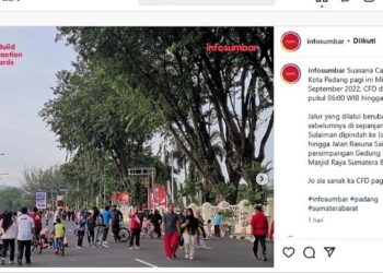 Dimulai pada momentum puncak peringatan Haornas 2022, Car Free Day perdana Pemprov Sumbar berjalan meriah