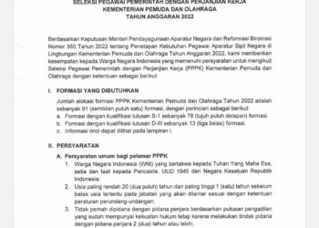 Seleksi PPPK Kemenpora RI, Usia Minimal Pelamar 20 Tahun, Daftar Sekarang