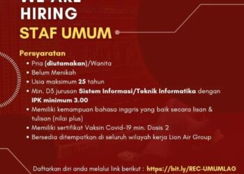 Lowongan Kerja Lion Air Group Posisi Staf Umum, Berikut Kualifikasinya