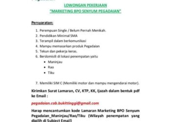 Lowongan Kerja Pegadaian Bukittinggi, Pendidikan Minimal SMA
