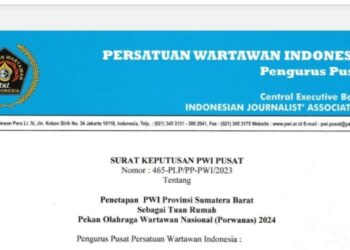 PWI Pusat Terbitkan SK Penetapan PWI Sumbar, tuan rumah Porwanas 2024