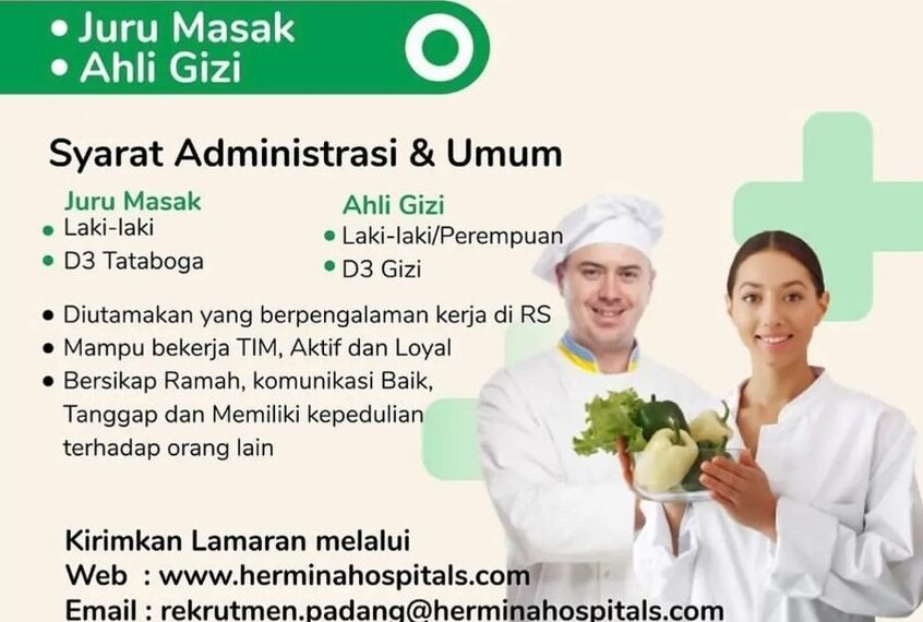 Rumah Sakit Hermina Sedang Buka Lowongan Kerja Posisi Juru Masak dan Ahli Gizi