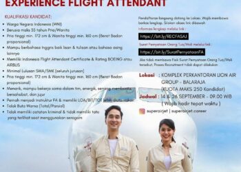Lowongan Kerja Pramugara dan Pramugari Super Air Jet, Langsung Walk in Interview