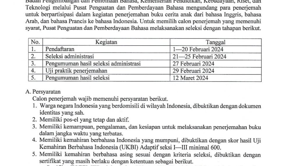 Ada Lowongan Kerja Penerjemah di Badan Pengembangan dan Pembinaan Bahasa