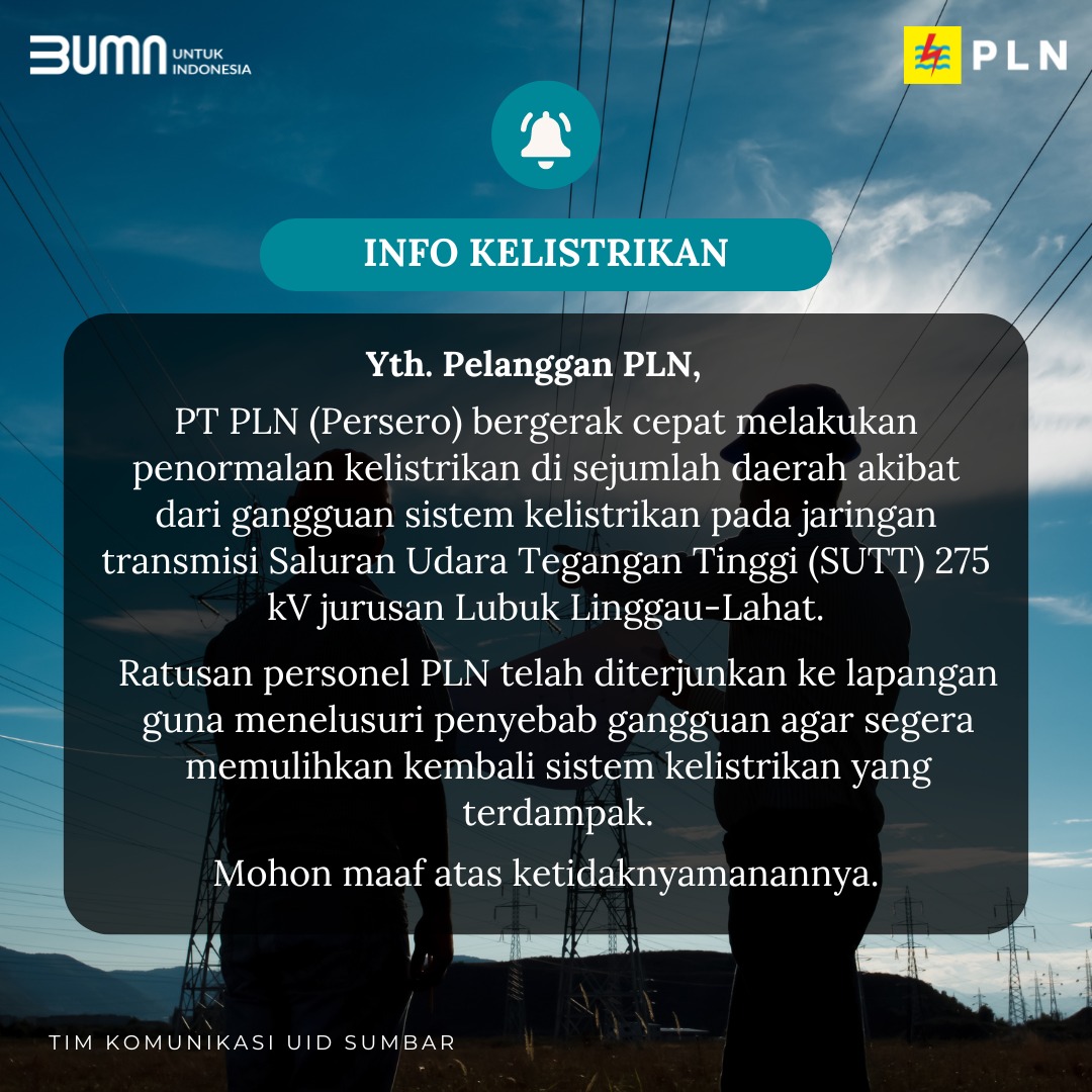 Aliran Listrik Mati di Sejumlah Daerah, Ini Penjelasan PLN UID Sumbar -  infoSumbar