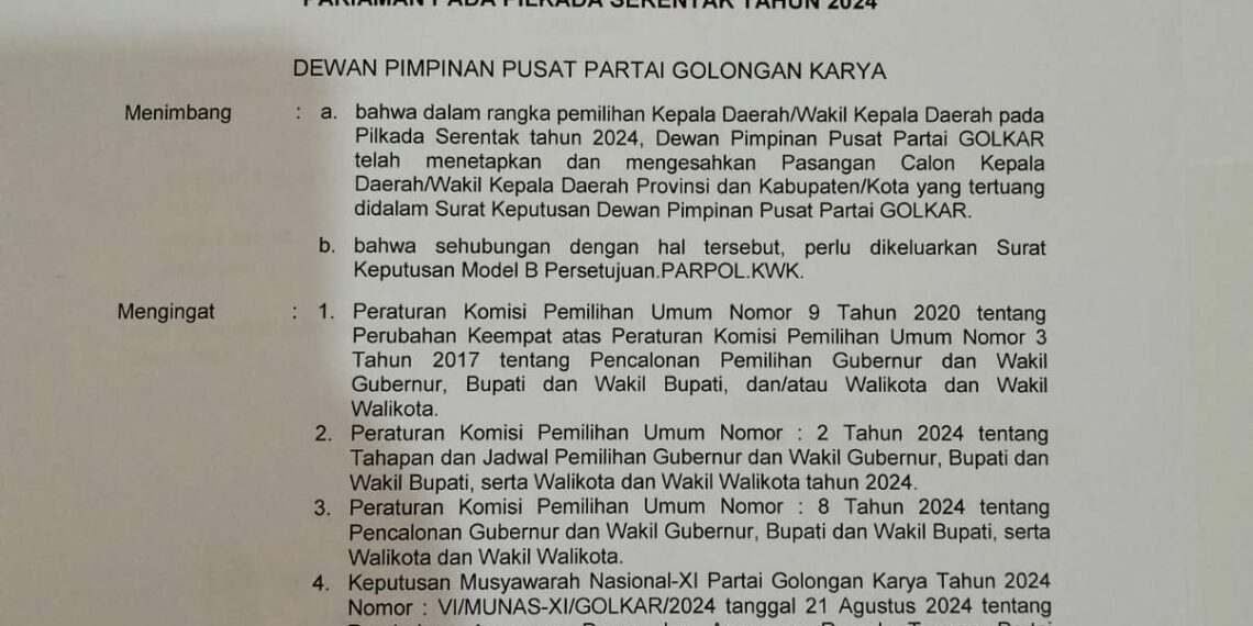 Cakada Pariaman Genius Umar dan M Ridwan Resmi Dapatkan Dukungan dari Partai Golkar