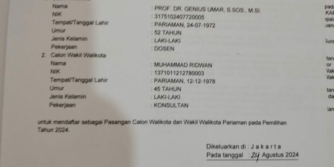 Cakada Pariaman Genius Umar dan M Ridwan Resmi Dapatkan Dukungan dari Partai Golkar