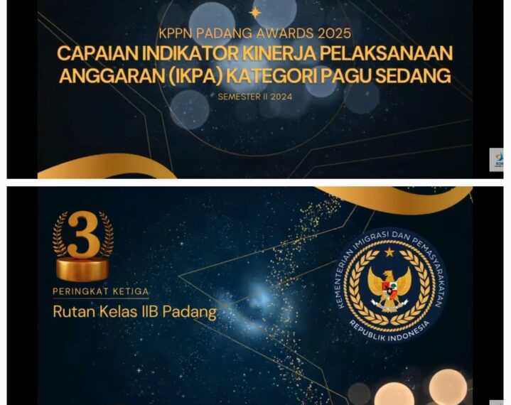 Rutan Kelas IIB Padang Raih Peringkat Tiga KPPN Padang Awards 2025